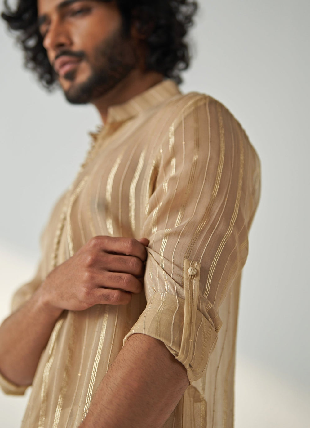 Gold Beige Sequin Embroidered Kurta Pant Set Studio Bagechaa - Men - Fabilicious Fashion