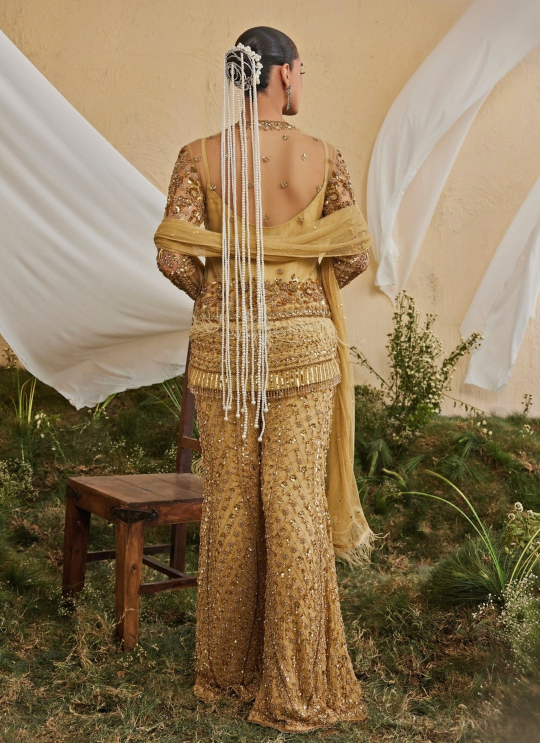 Mani Bhatia Gold Chiffon Kurta Sharara Set With JacketFabilicious Fashion