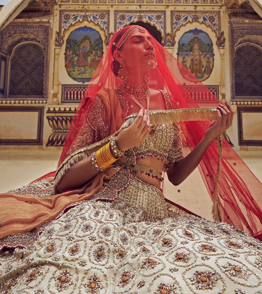Gold Colour Tissue Embroidered Lehenga Nitika Gujral - Fabilicious Fashion