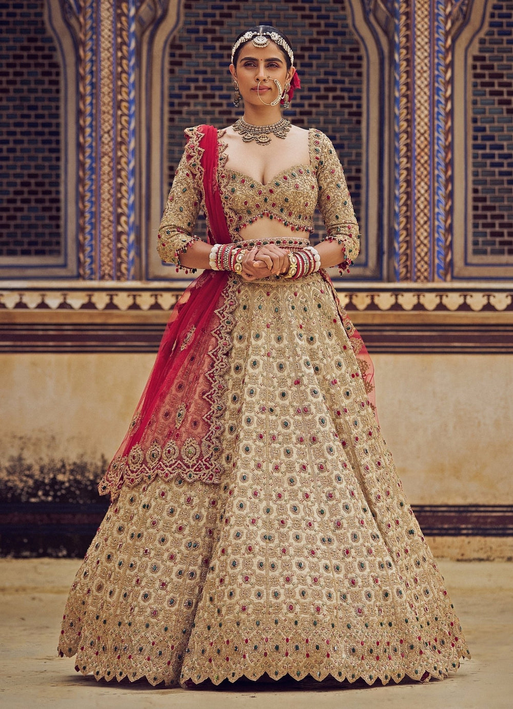 Gold Colour Tissue Embroidered Lehenga Nitika Gujral - Fabilicious Fashion
