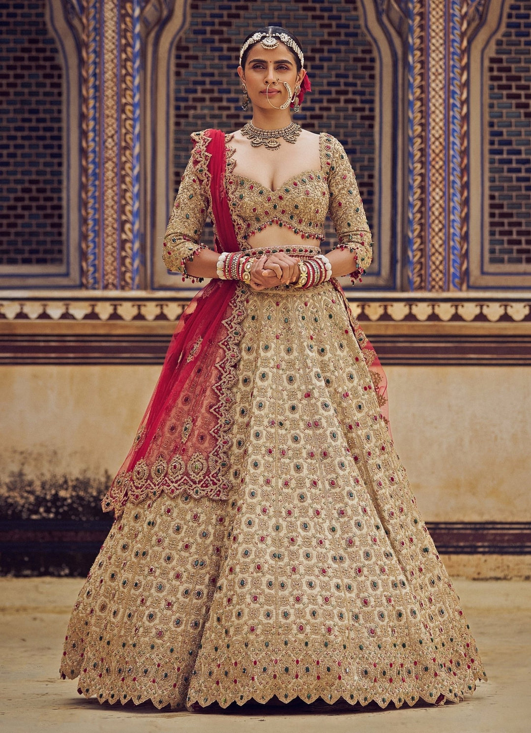 Gold Colour Tissue Embroidered Lehenga Nitika Gujral - Fabilicious Fashion