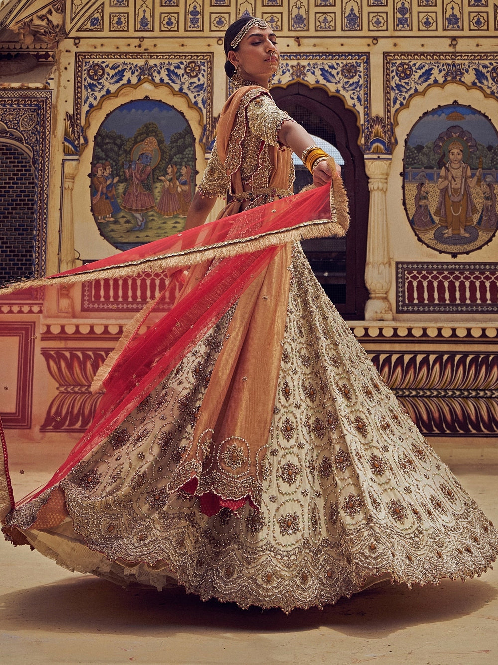 Gold Colour Tissue Embroidered Lehenga Nitika Gujral - Fabilicious Fashion