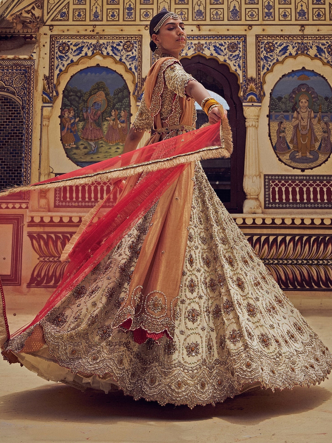 Gold Colour Tissue Embroidered Lehenga Nitika Gujral - Fabilicious Fashion