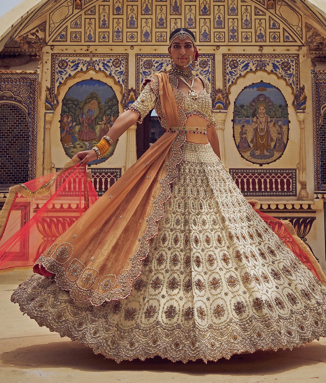 Gold Colour Tissue Embroidered Lehenga Nitika Gujral - Fabilicious Fashion
