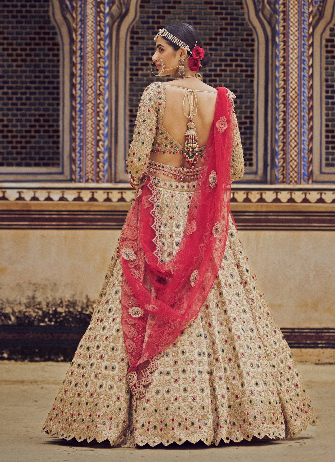 Gold Colour Tissue Embroidered Lehenga Nitika Gujral - Fabilicious Fashion