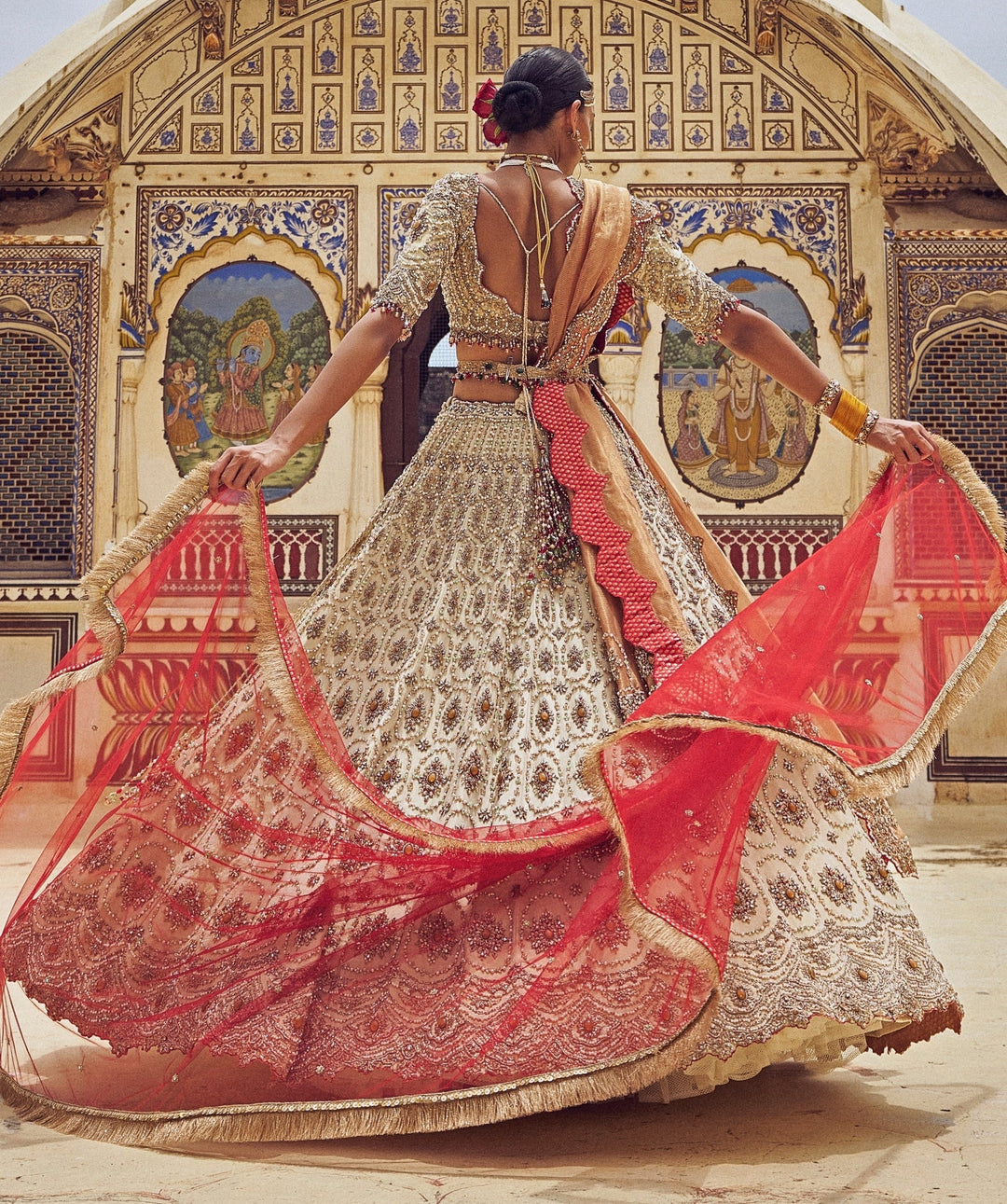 Gold Colour Tissue Embroidered Lehenga Nitika Gujral - Fabilicious Fashion