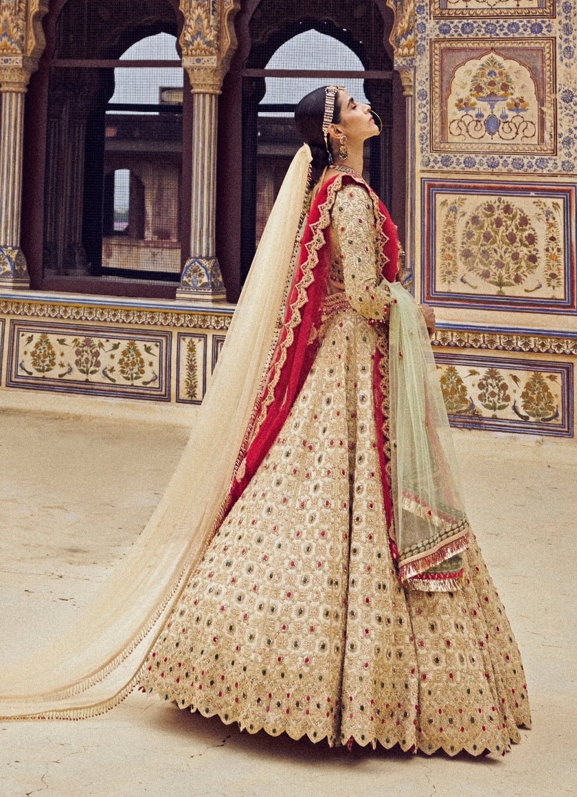 Gold Colour Tissue Embroidered Lehenga Nitika Gujral - Fabilicious Fashion