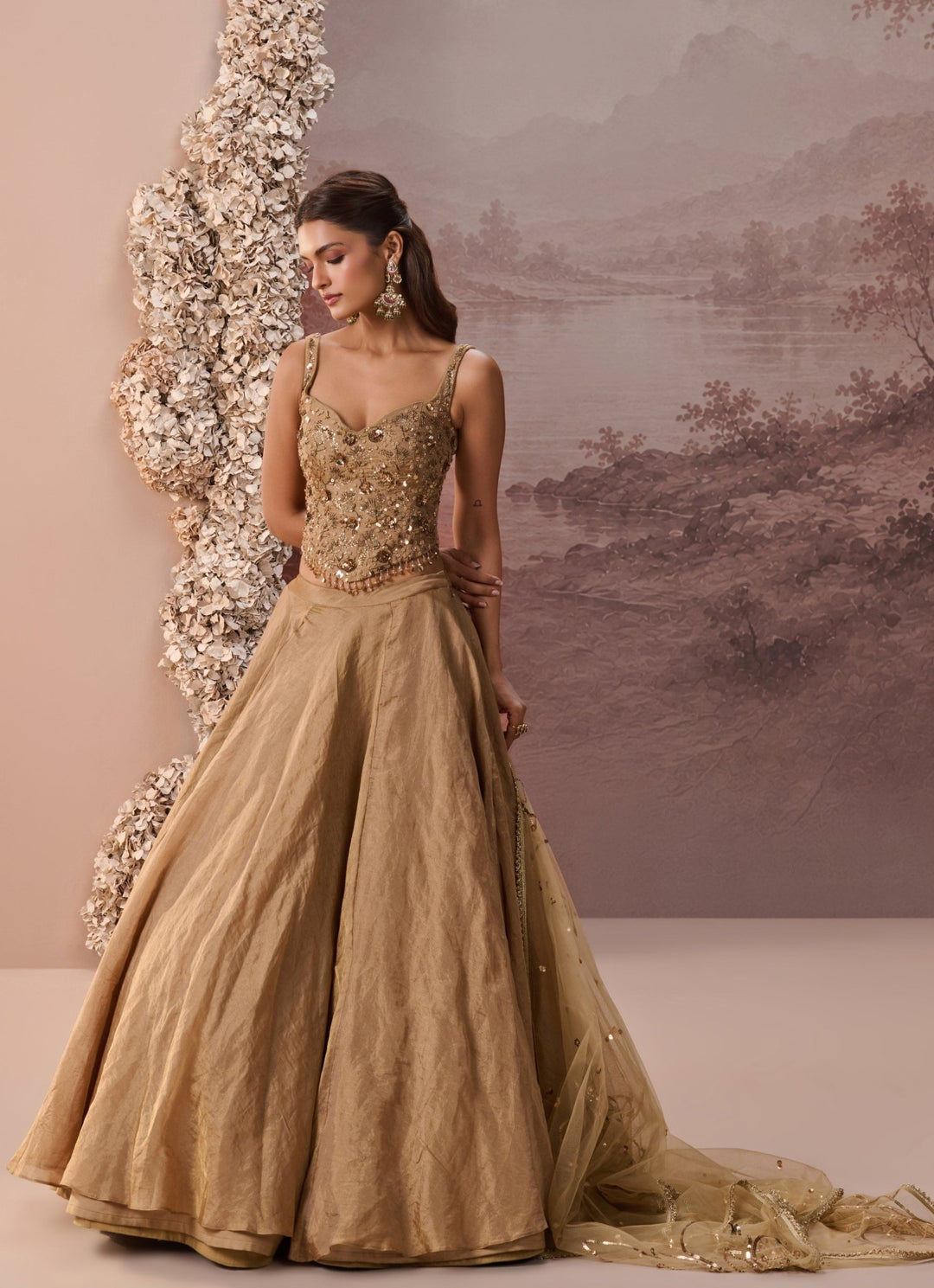 Parul Gandhi Gold Corset Tissue LehengaFabilicious Fashion