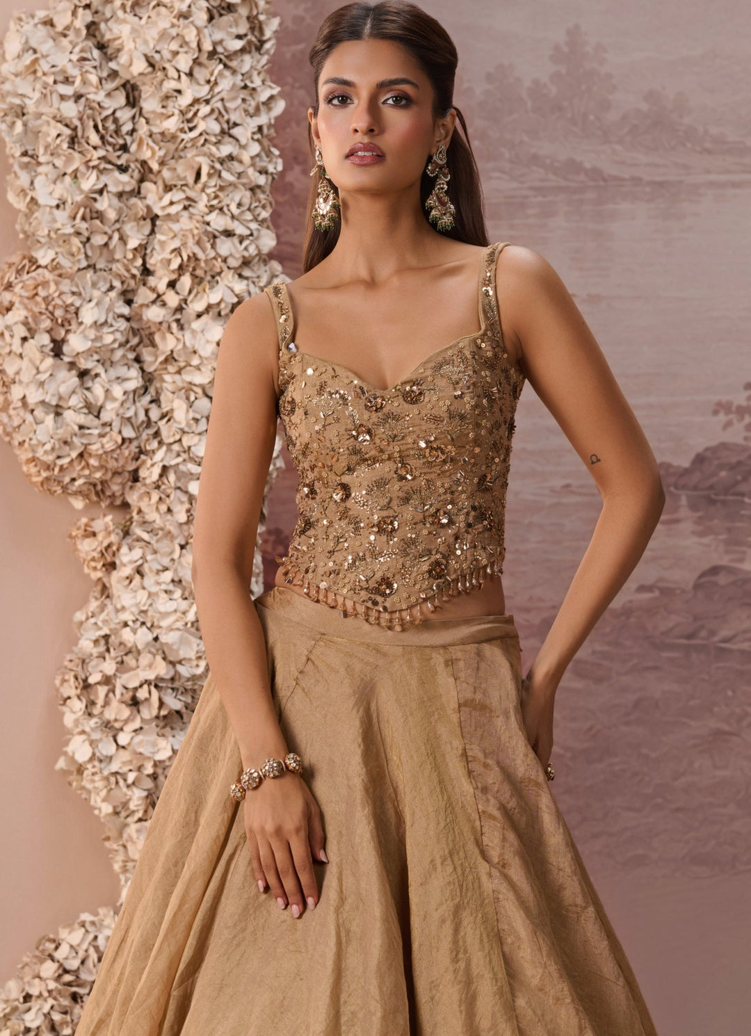 Parul Gandhi Gold Corset Tissue LehengaFabilicious Fashion