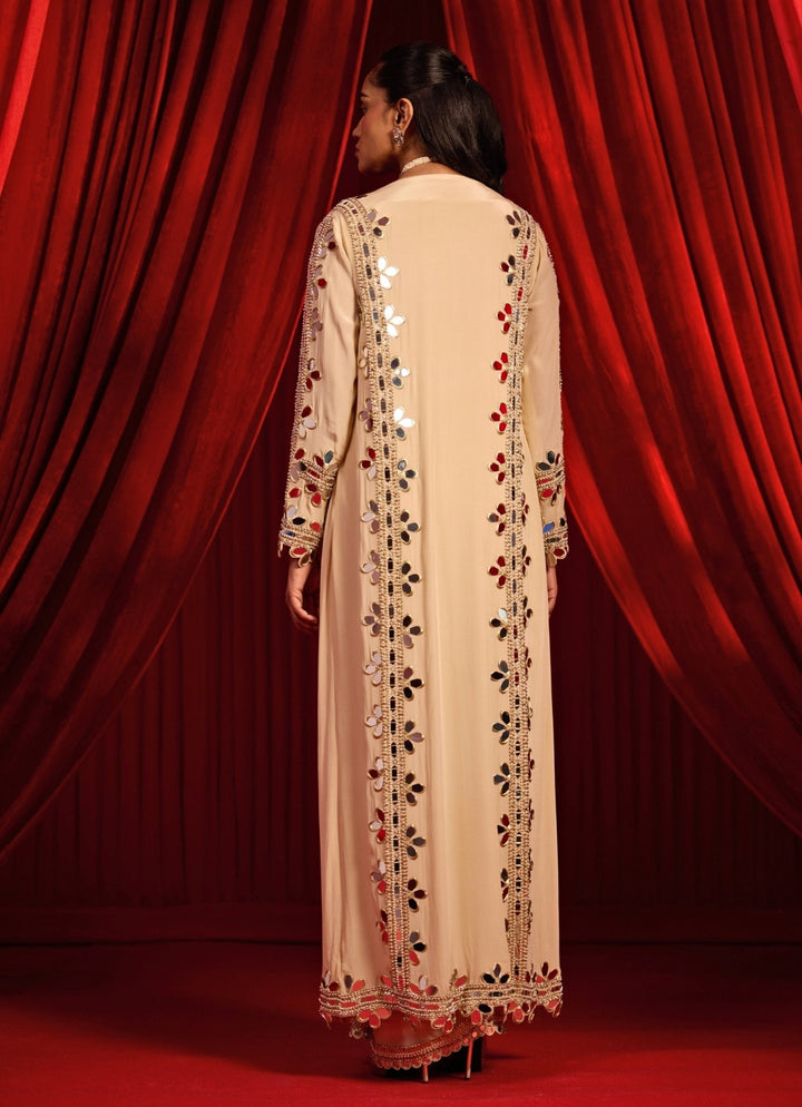 Gold Crepe Pre - Draped Saree With Mirror Cape Nidhika Shekhar - Fabilicious Fashion