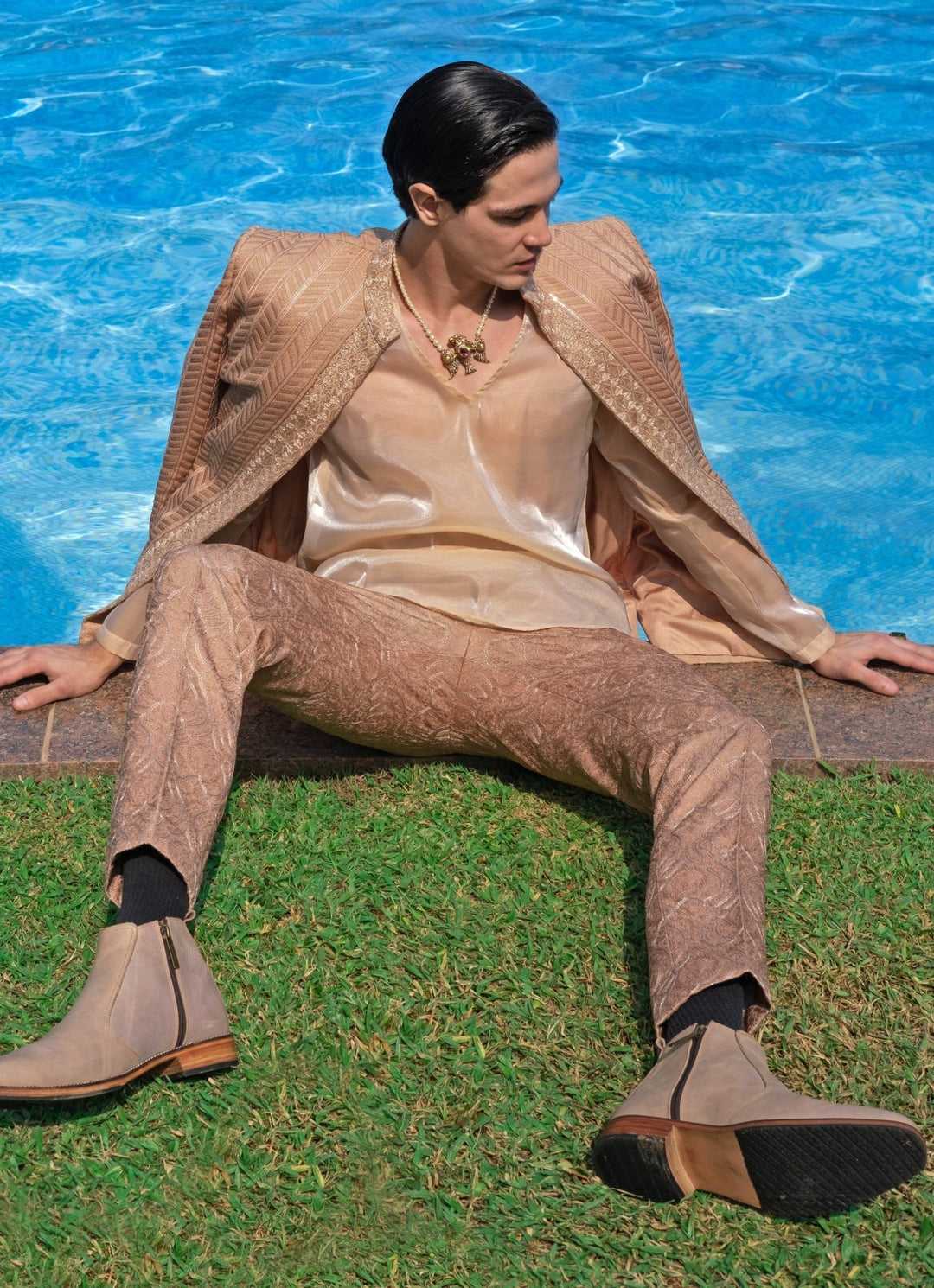 Gold Dusty Embroidered Pant Jacket Set Jigar and Nikita - Fabilicious Fashion