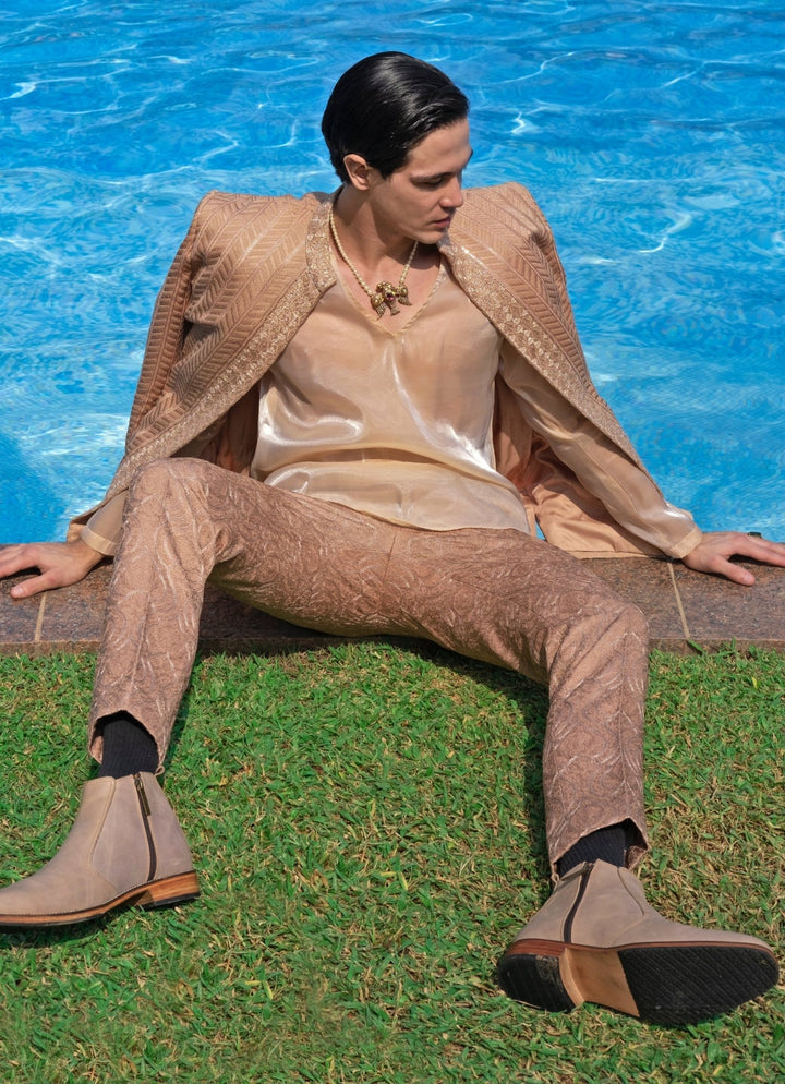 Gold Dusty Embroidered Pant Jacket Set Jigar and Nikita - Fabilicious Fashion