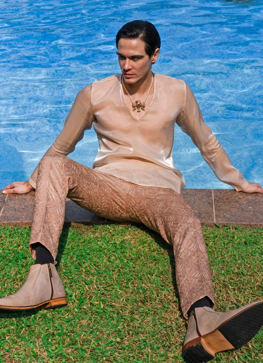 Gold Dusty Embroidered Pant Jacket Set Jigar and Nikita - Fabilicious Fashion