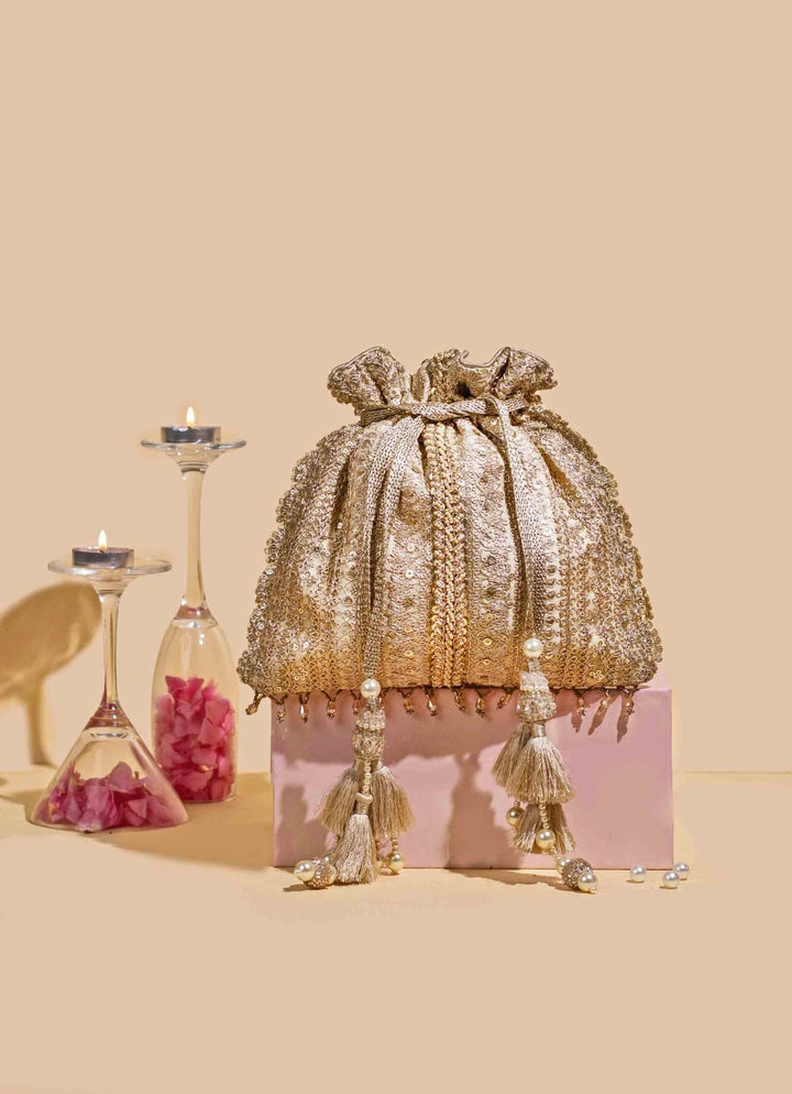 Gold Embellished Potli AMYRA - Fabilicious Fashion