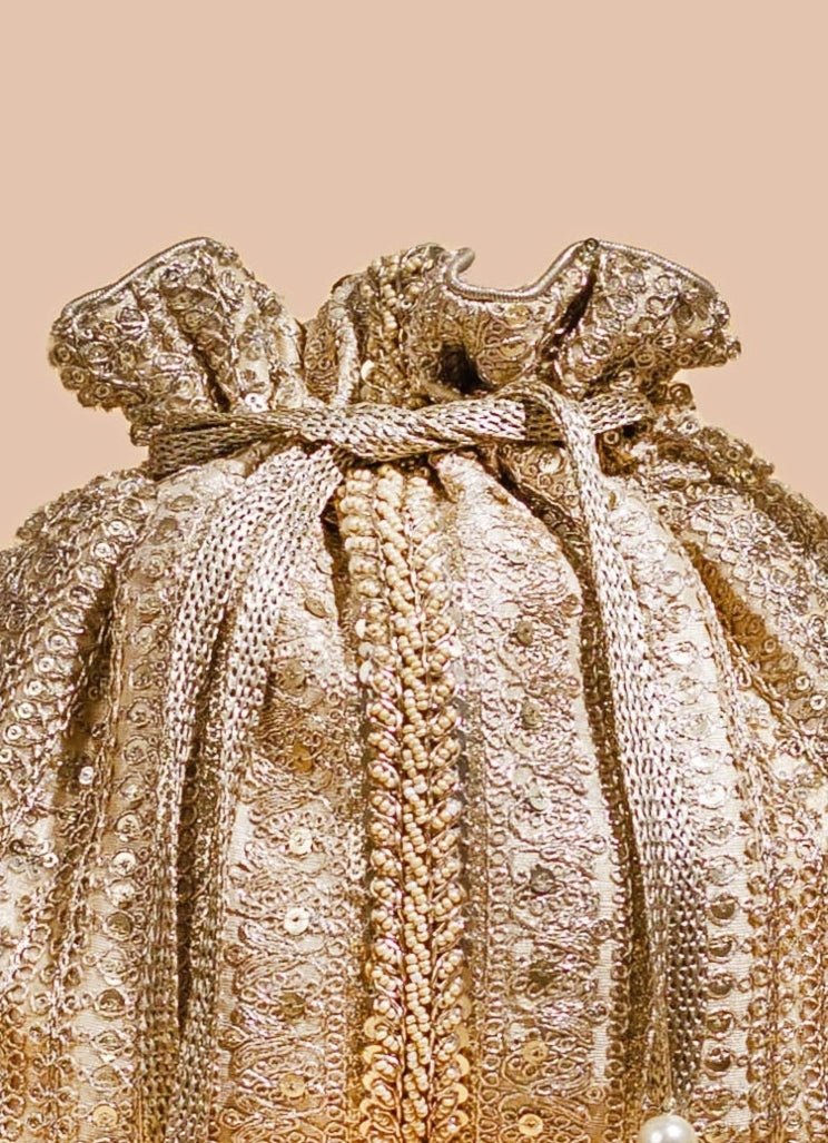 Gold Embellished Potli AMYRA - Fabilicious Fashion