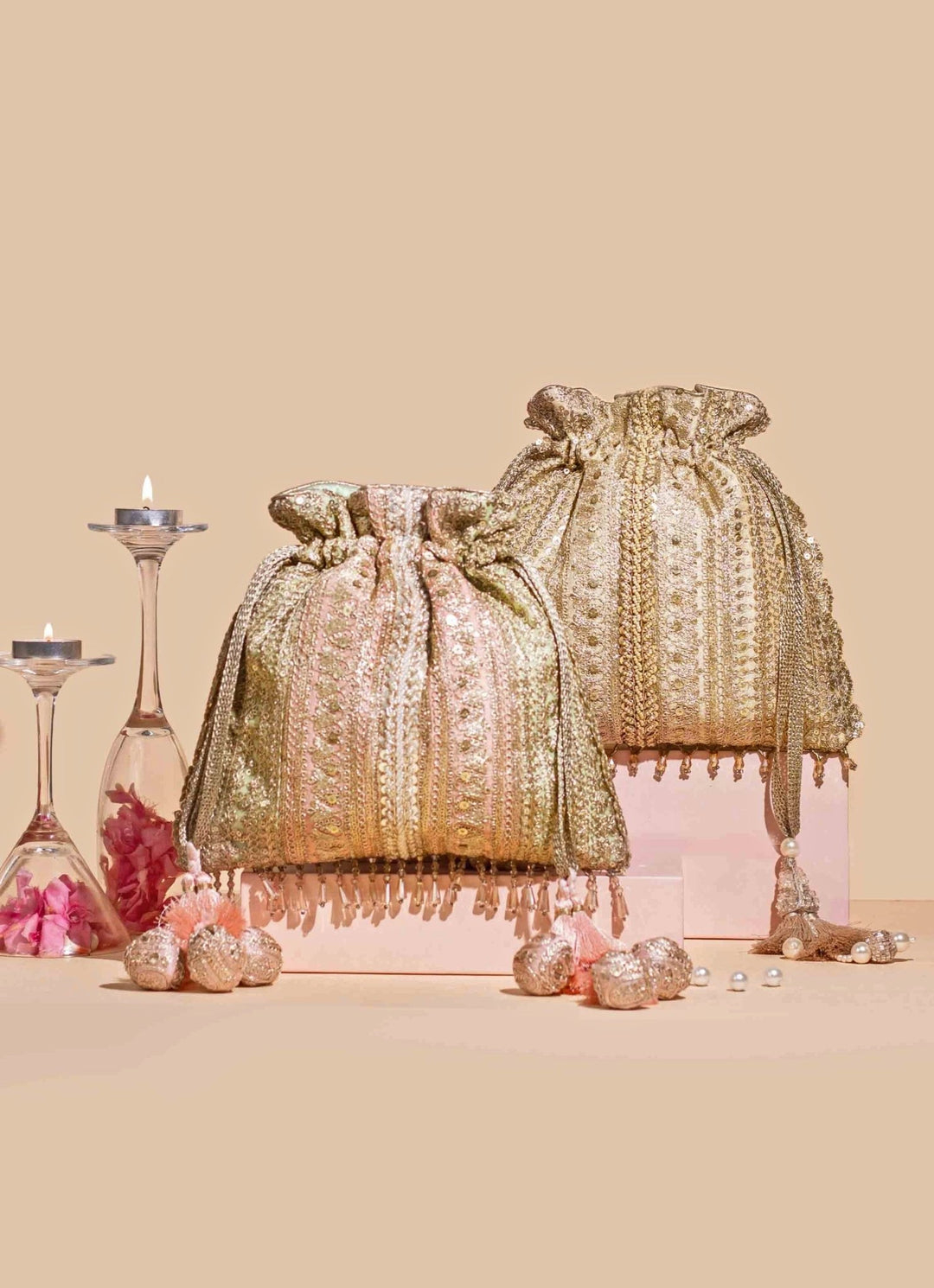 Gold Embellished Potli AMYRA - Fabilicious Fashion