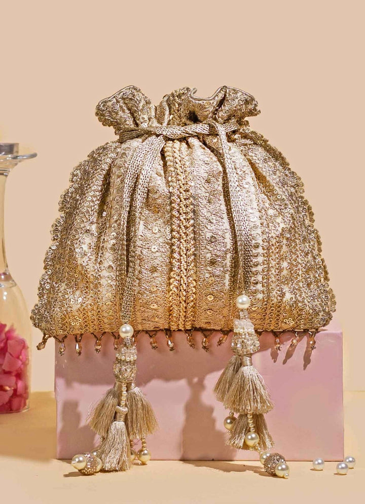 Gold Embellished Potli AMYRA - Fabilicious Fashion