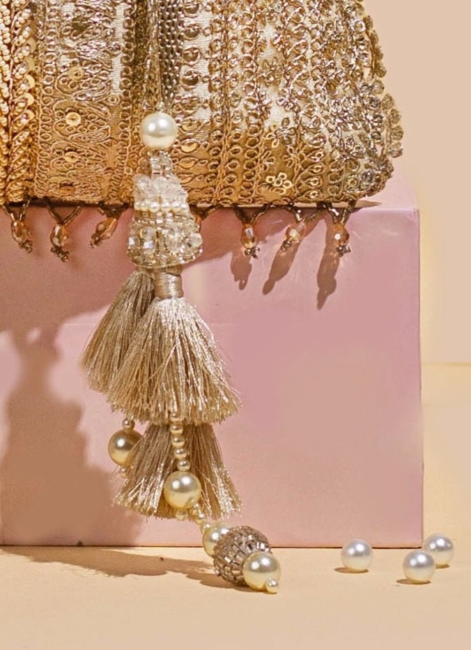 Gold Embellished Potli AMYRA - Fabilicious Fashion