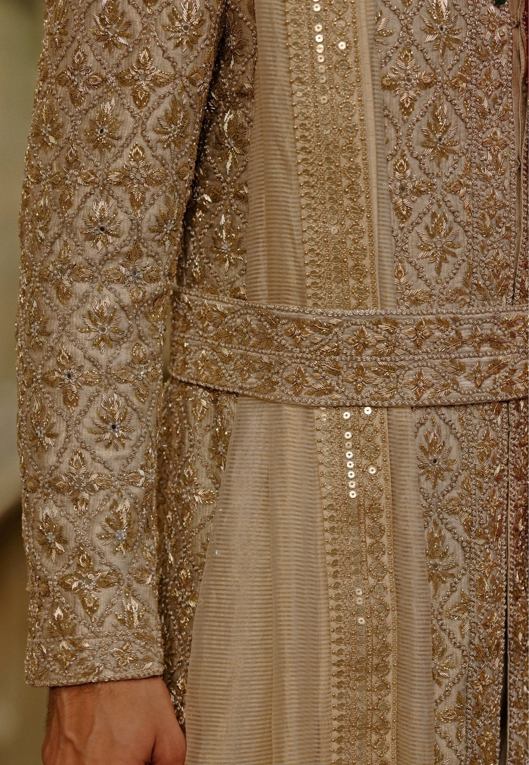 Gold Embroidered Brocade Sherwani Set Nitika Gujral - Men - Fabilicious Fashion