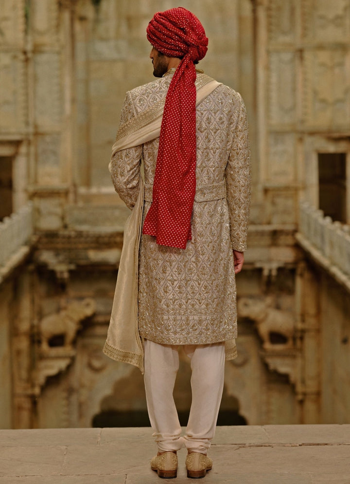 Gold Embroidered Brocade Sherwani Set Nitika Gujral - Men - Fabilicious Fashion