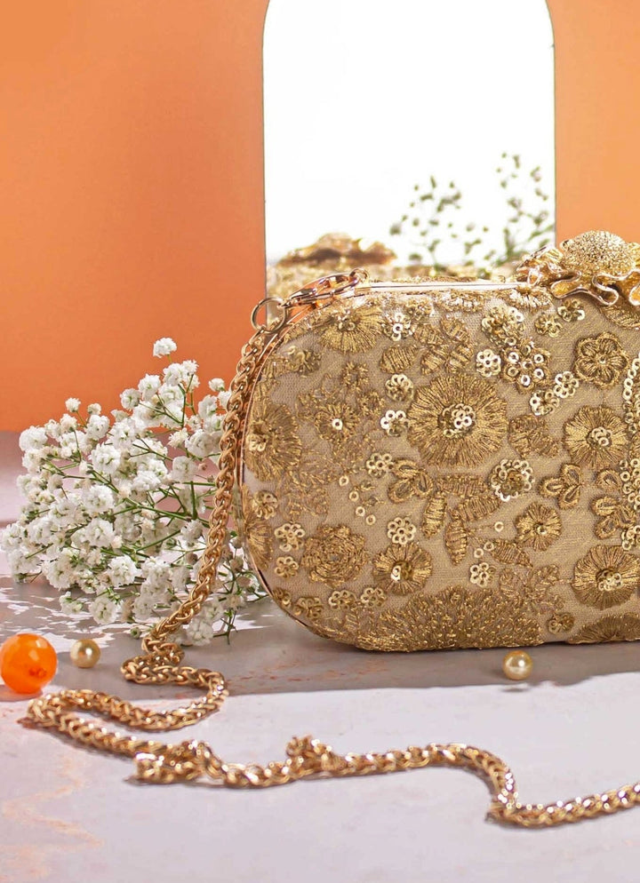 Gold Embroidered Clutch AMYRA - Fabilicious Fashion