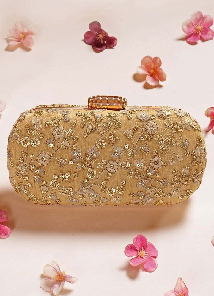 Gold Embroidered Clutch AMYRA - Fabilicious Fashion