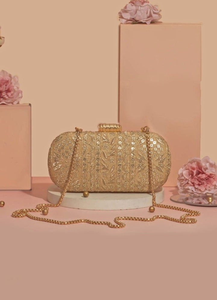 Gold Embroidered Clutch AMYRA - Fabilicious Fashion