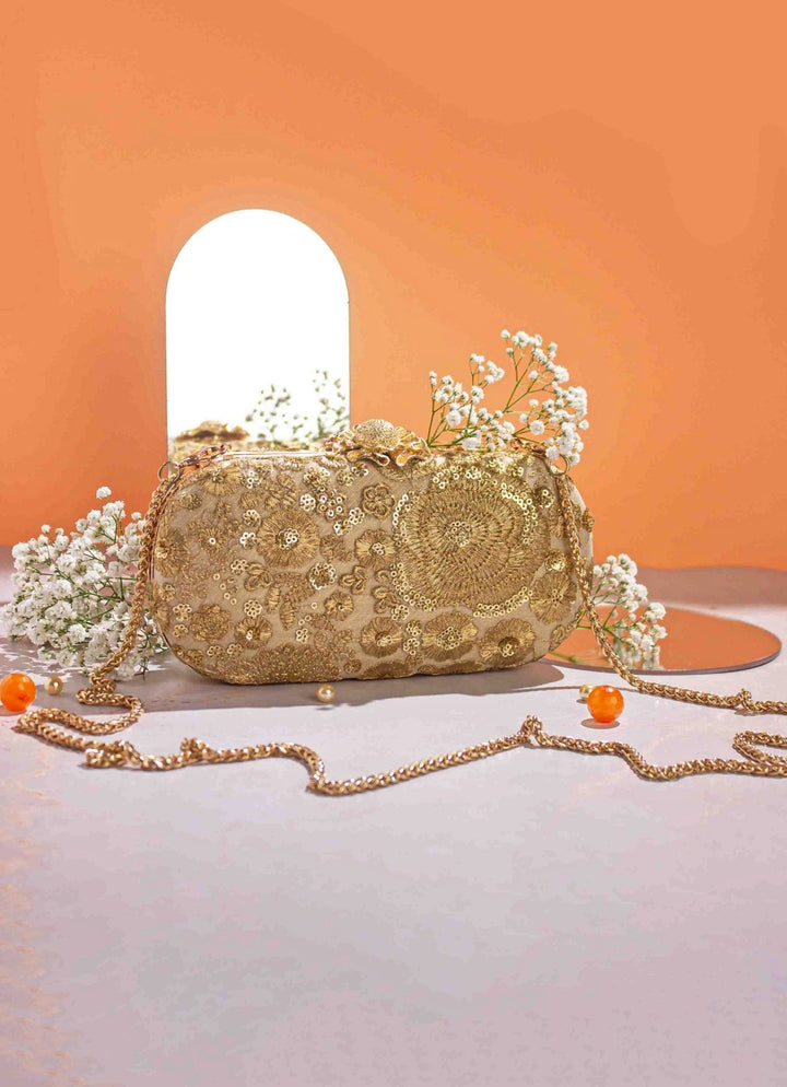 Gold Embroidered Clutch AMYRA - Fabilicious Fashion