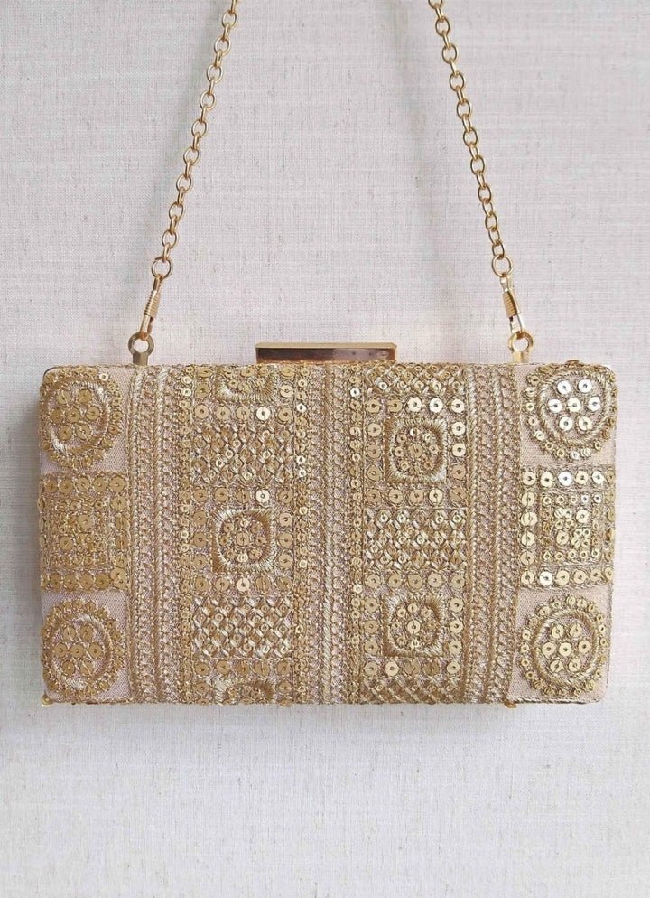 Gold Embroidered Clutch AMYRA - Fabilicious Fashion