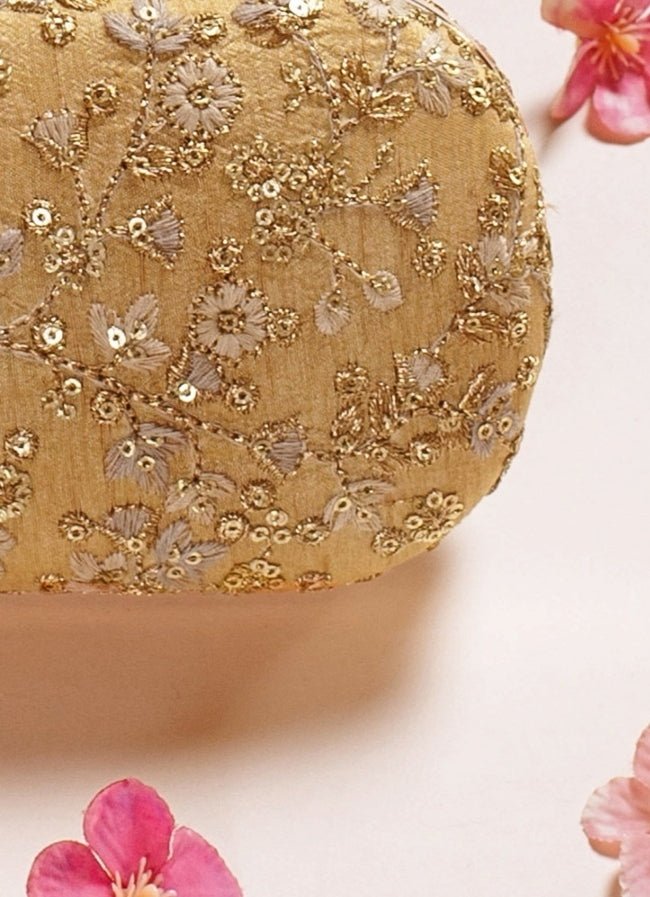 Gold Embroidered Clutch AMYRA - Fabilicious Fashion