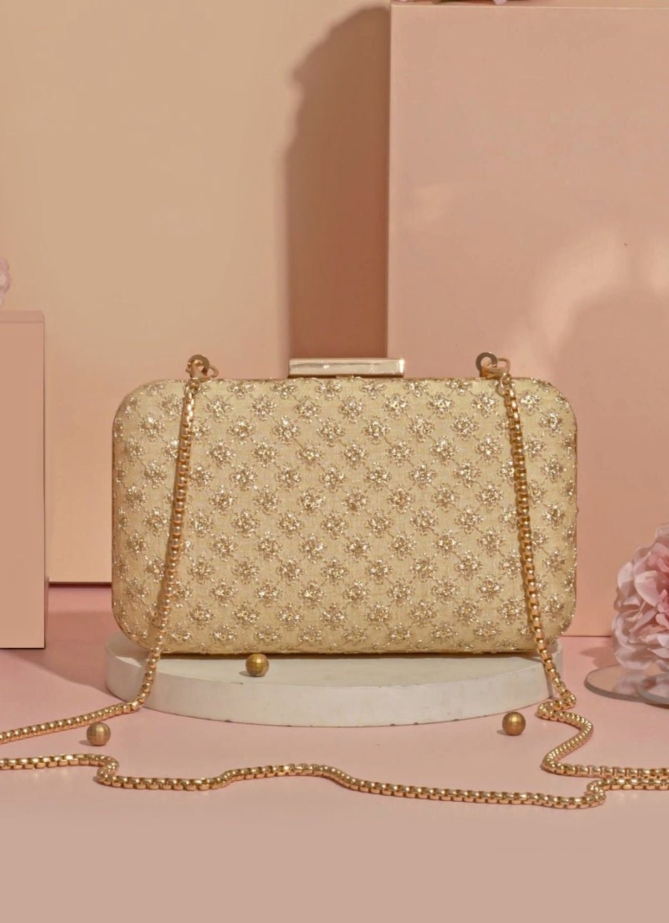 Gold Embroidered Clutch AMYRA - Fabilicious Fashion