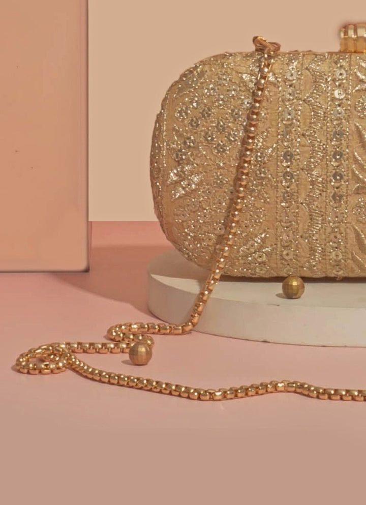 Gold Embroidered Clutch AMYRA - Fabilicious Fashion