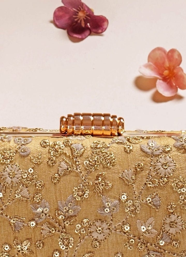Gold Embroidered Clutch AMYRA - Fabilicious Fashion