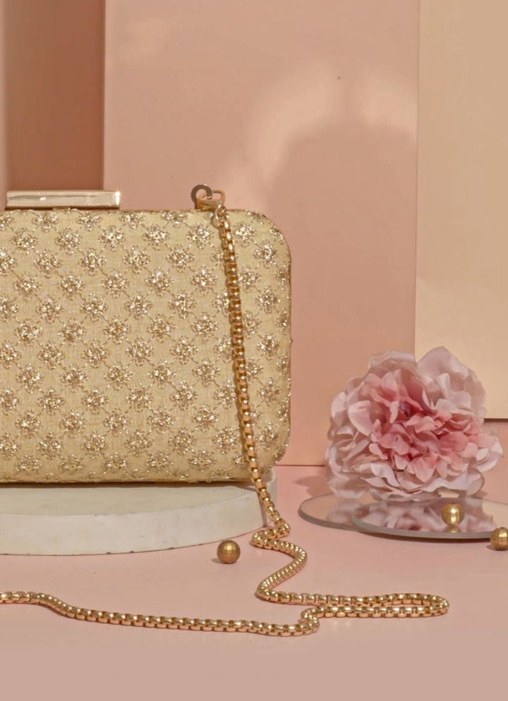 Gold Embroidered Clutch AMYRA - Fabilicious Fashion