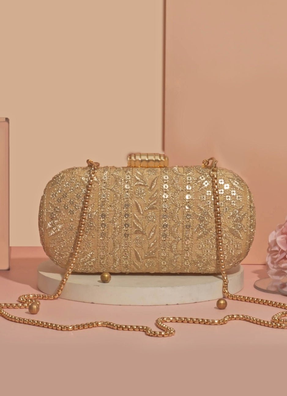 Gold Embroidered Clutch AMYRA - Fabilicious Fashion