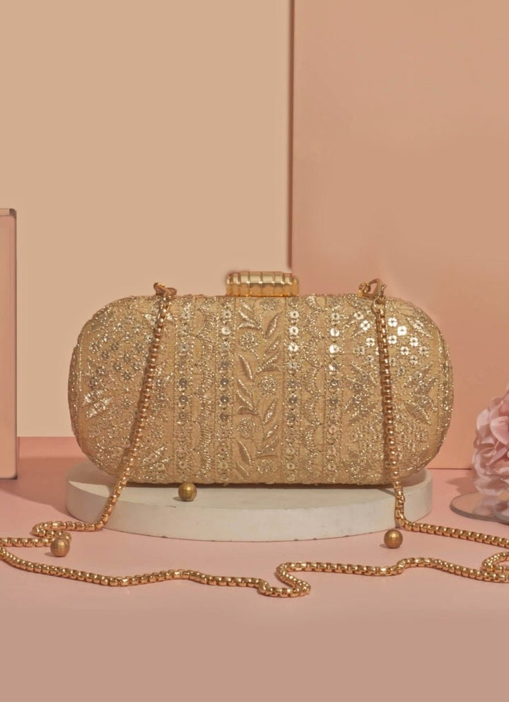 Gold Embroidered Clutch AMYRA - Fabilicious Fashion