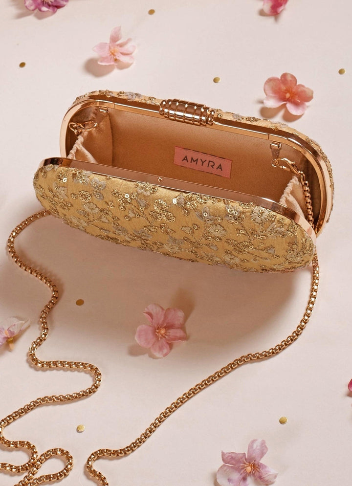 Gold Embroidered Clutch AMYRA - Fabilicious Fashion
