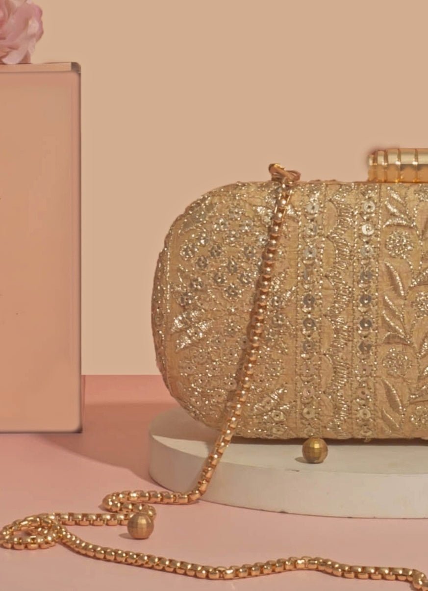Gold Embroidered Clutch AMYRA - Fabilicious Fashion