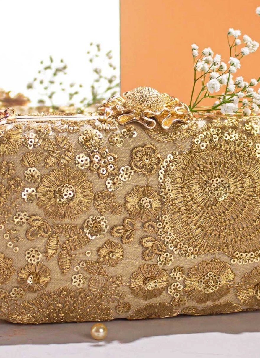 Gold Embroidered Clutch AMYRA - Fabilicious Fashion