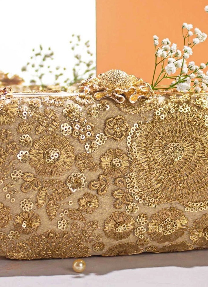 Gold Embroidered Clutch AMYRA - Fabilicious Fashion