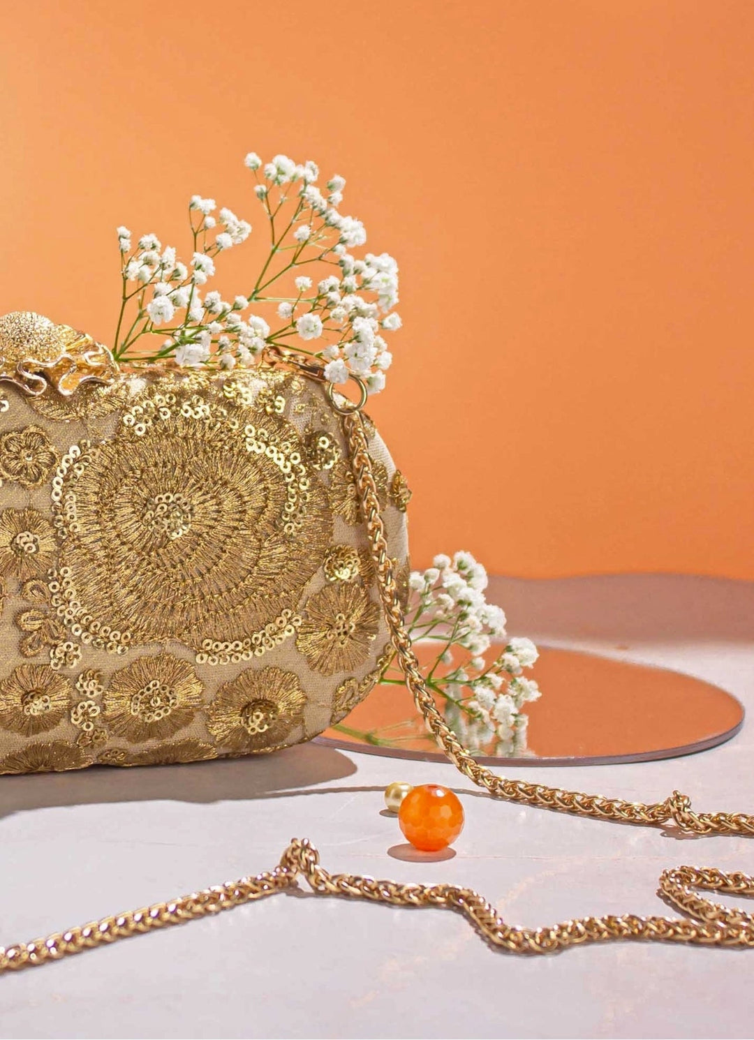 Gold Embroidered Clutch AMYRA - Fabilicious Fashion