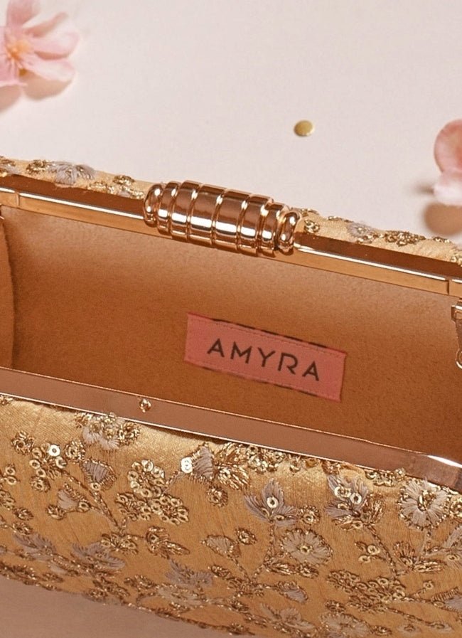 Gold Embroidered Clutch AMYRA - Fabilicious Fashion
