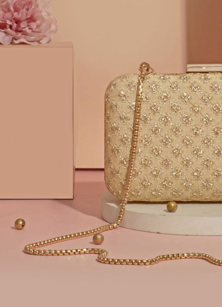 Gold Embroidered Clutch AMYRA - Fabilicious Fashion