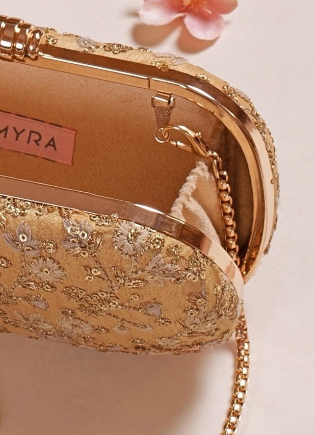 Gold Embroidered Clutch AMYRA - Fabilicious Fashion