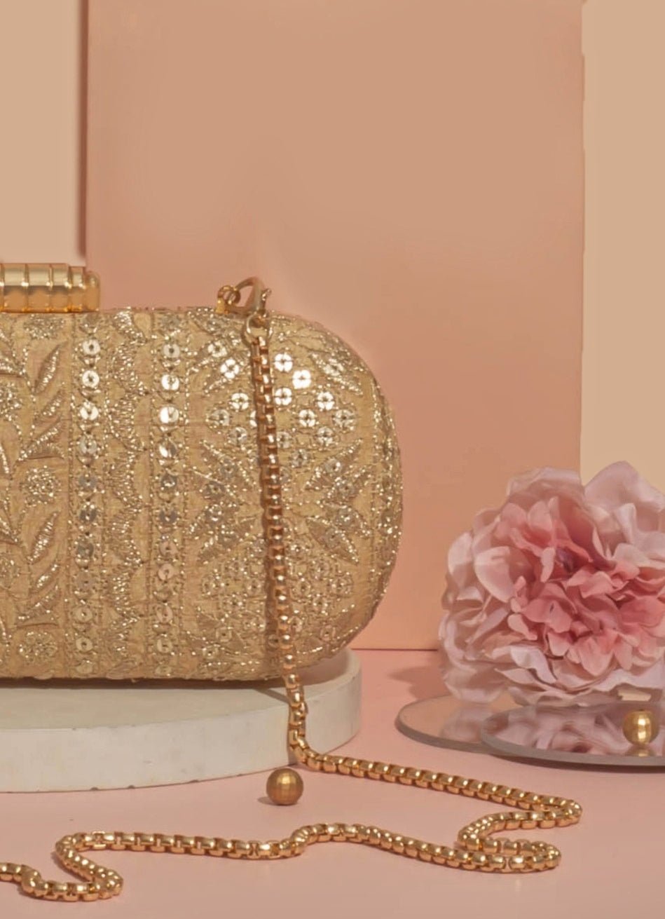 Gold Embroidered Clutch AMYRA - Fabilicious Fashion