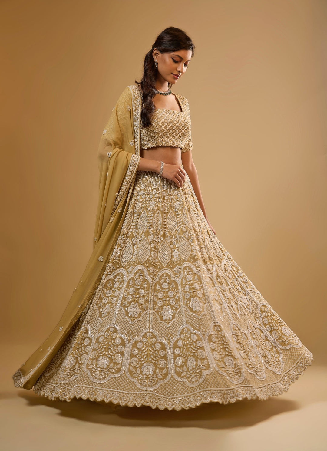 Gold Embroidered Georgette Lehenga Set Renee Label - Fabilicious Fashion