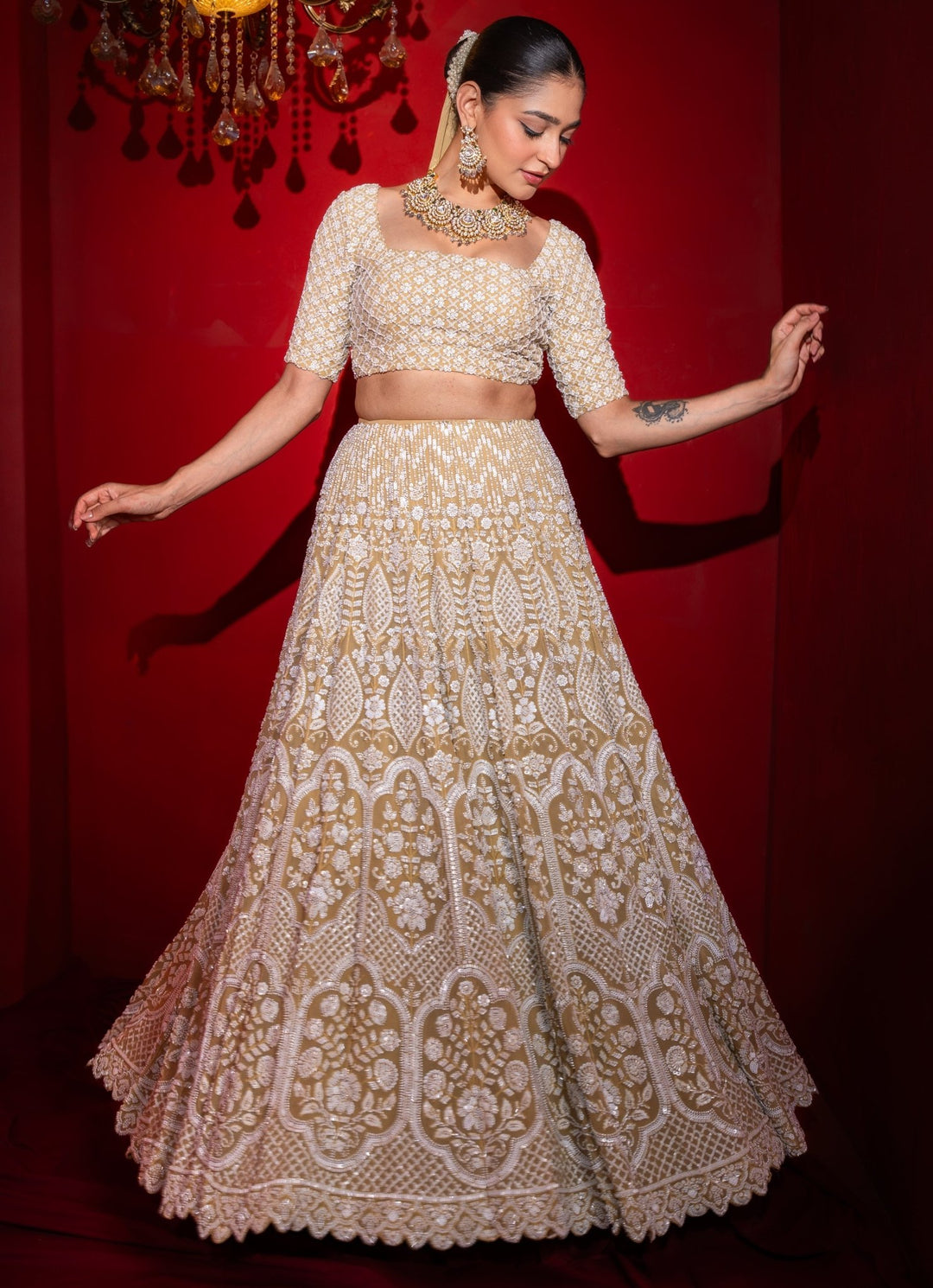 Gold Embroidered Georgette Lehenga Set Renee Label - Fabilicious Fashion