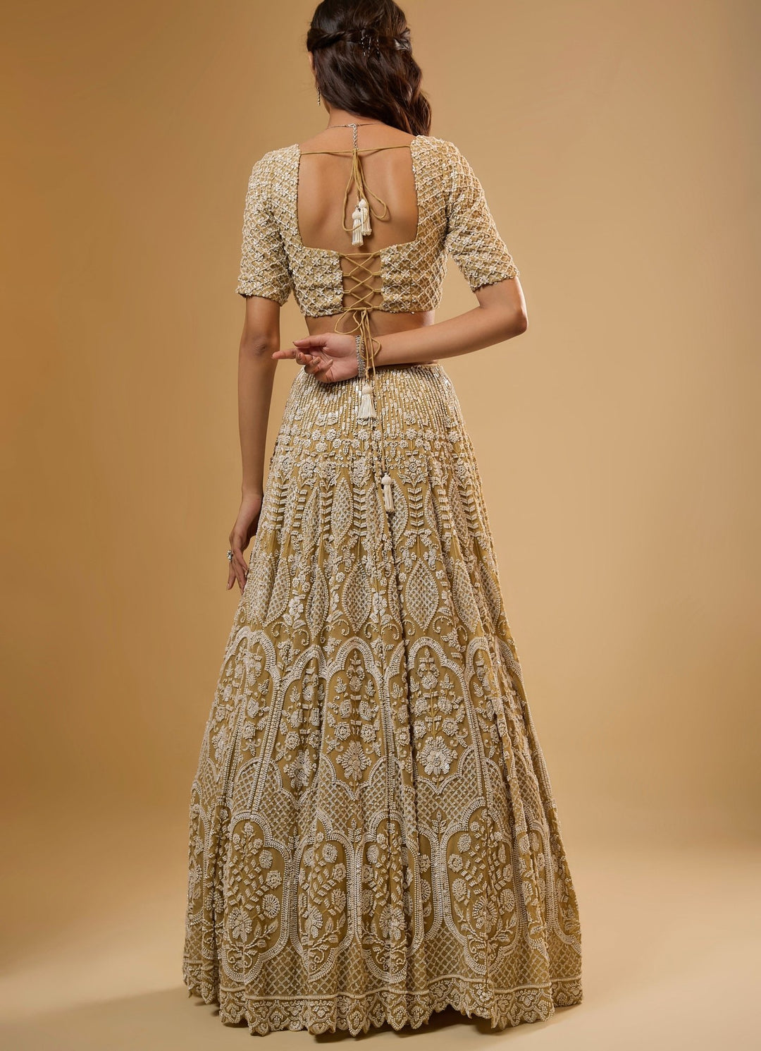 Gold Embroidered Georgette Lehenga Set Renee Label - Fabilicious Fashion