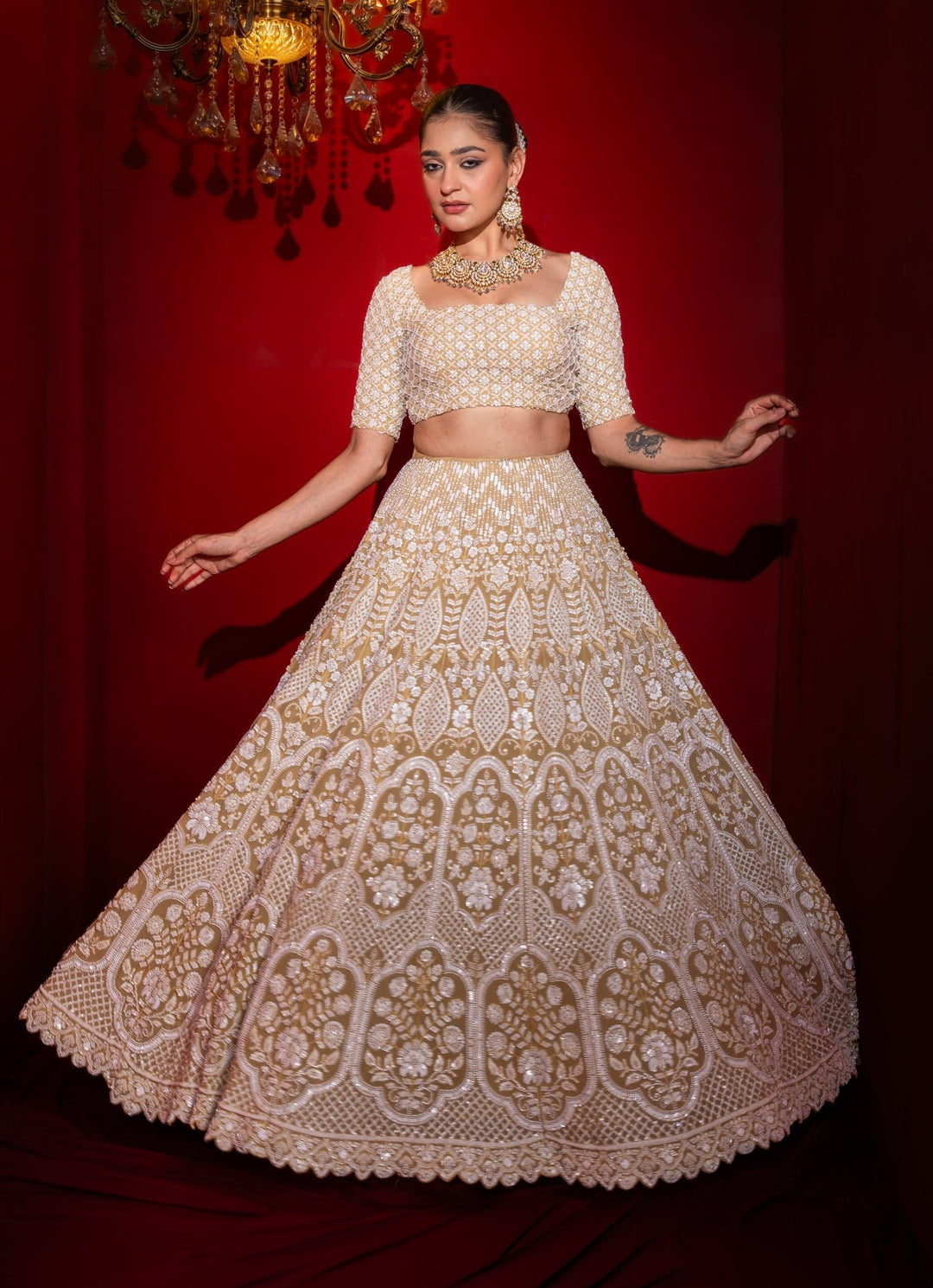 Gold Embroidered Georgette Lehenga Set Renee Label - Fabilicious Fashion