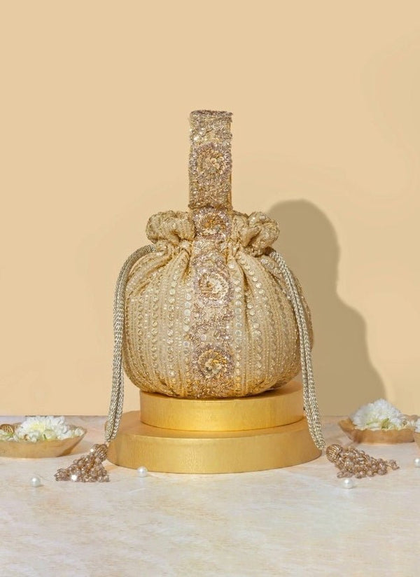Gold Embroidered Georgette Potli